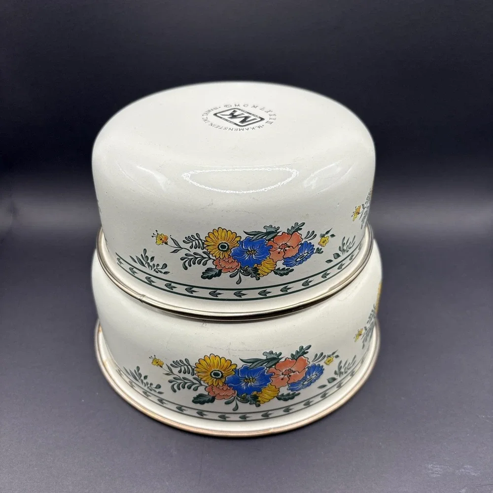 VINTAGE 1983 M. Kamenstein Floral Enamel Nesting Bowls Set of 2 Old Amsterdam
